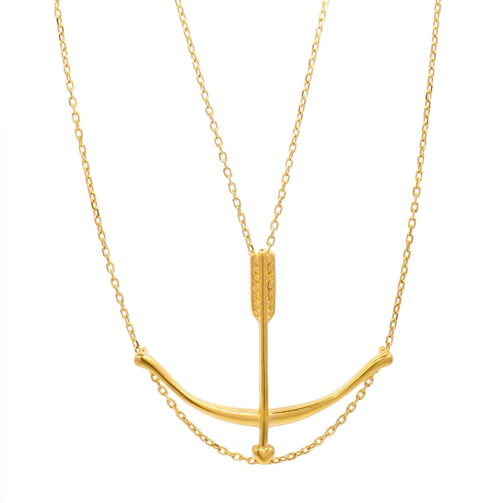 Collana con Archer Vintage in acciaio inossidabile per donna collana con ciondolo a doppia catena con ciondolo a forma di arco e freccia Color oro