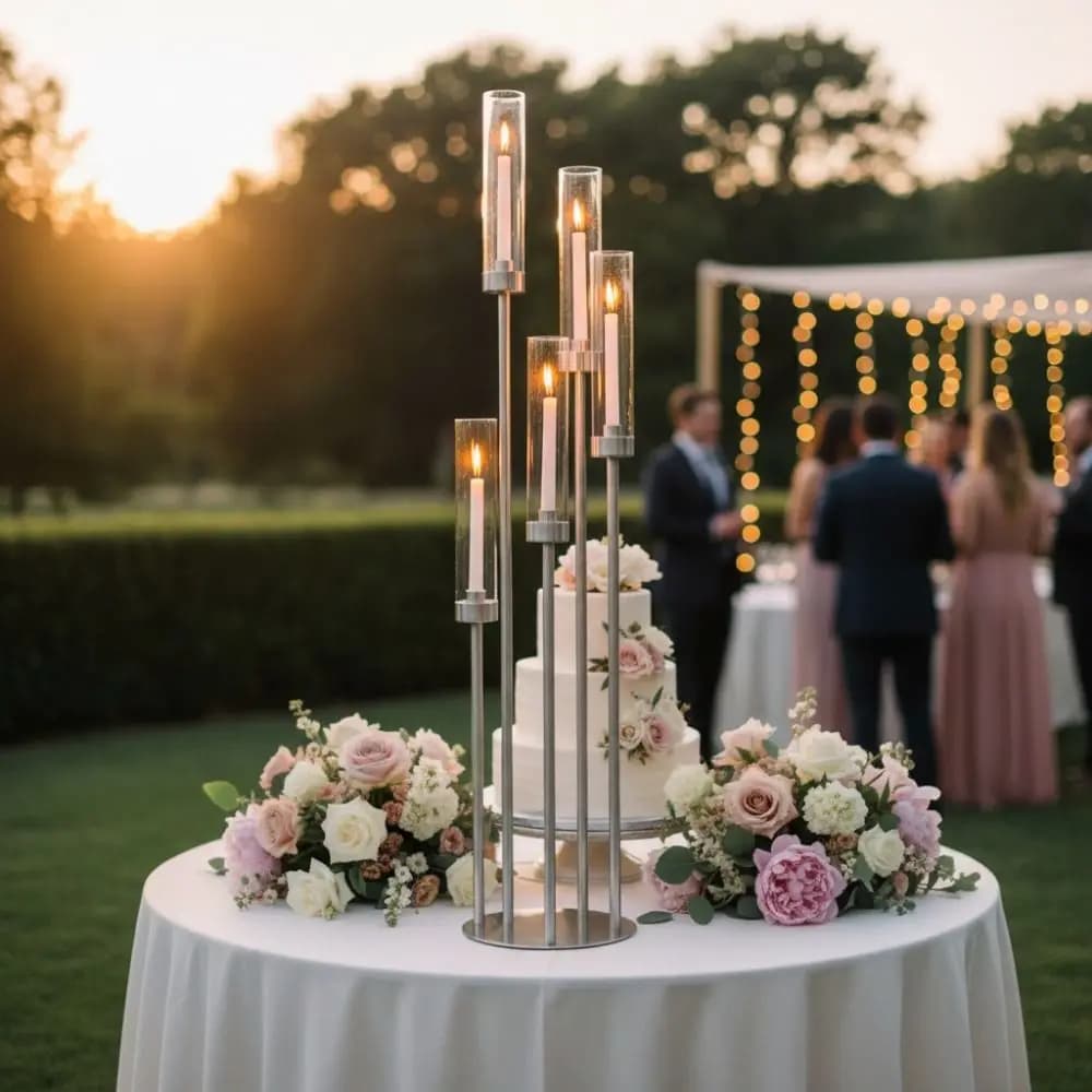 Removable Acrylic Lampshade 5 Arm Floor Candelabra Long Pole Metal Tall Candle Holder Gold/Silver Wedding Candlestick Restaurant