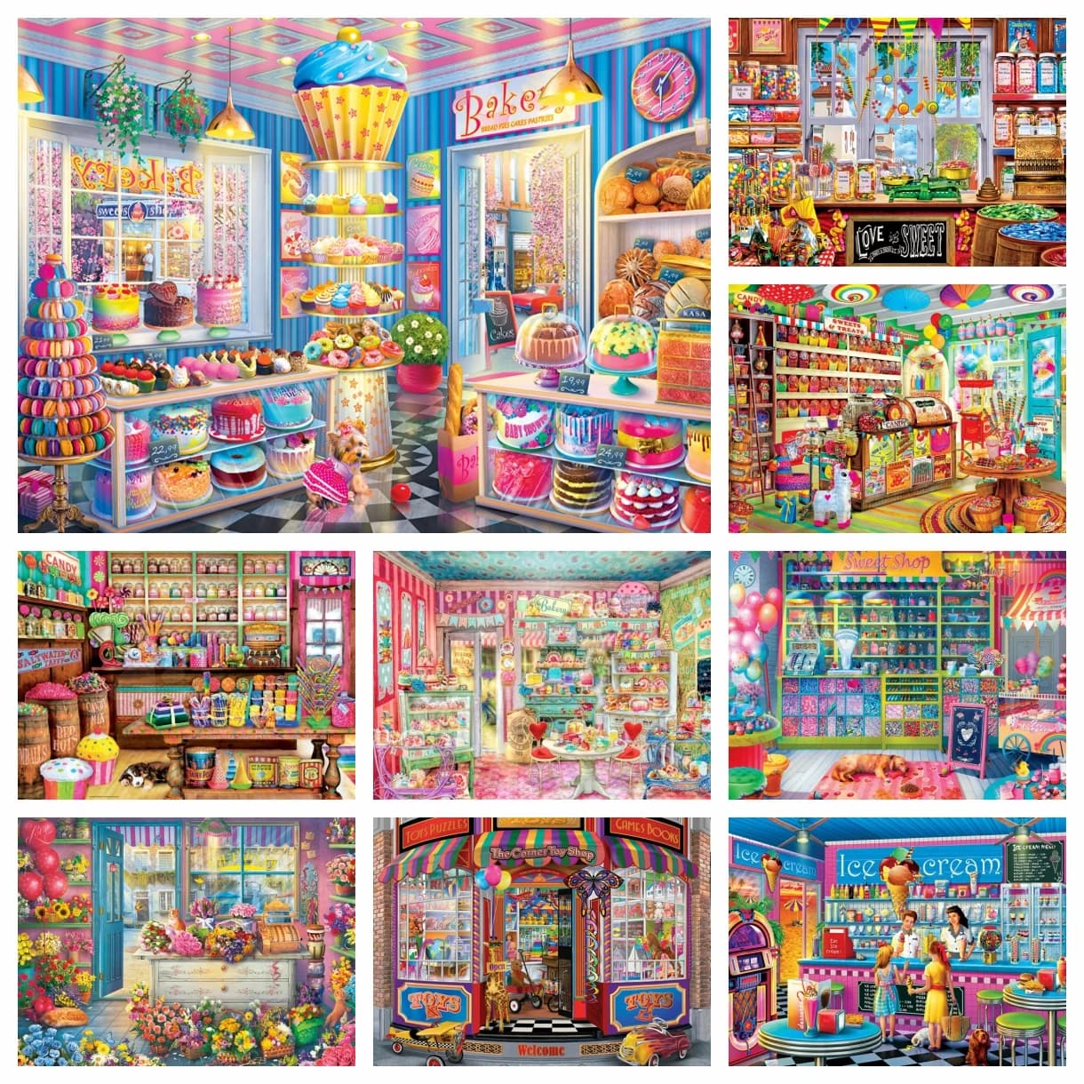 1 pz Kit Pittura Diamante Senza Cornice Cupcake Pasticceria, Pittura Diamante Casa, Kit Punto Croce, Mosaico Diamante 5D Fai da Te, Paesaggio Embr