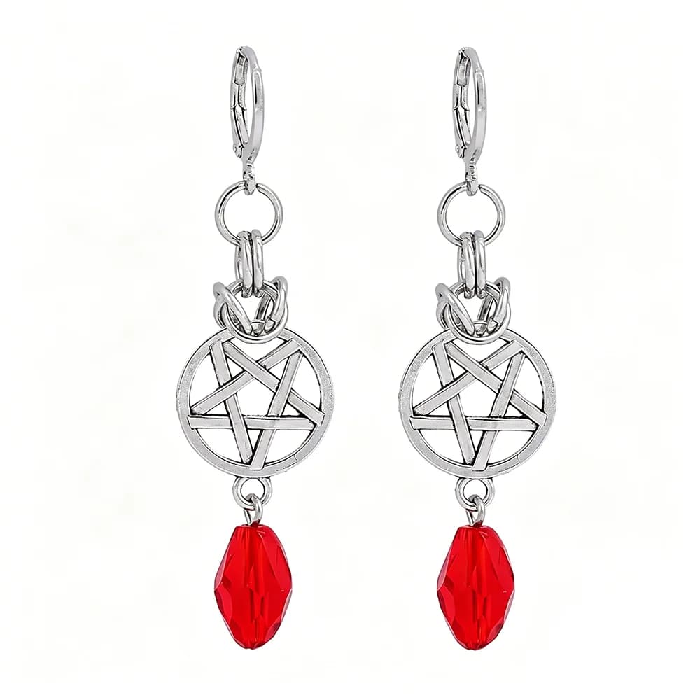 Personalized Trendy Gothic Style Pentagram Red Crystal Pendant Earrings Charming Women's Halloween Party Gifts