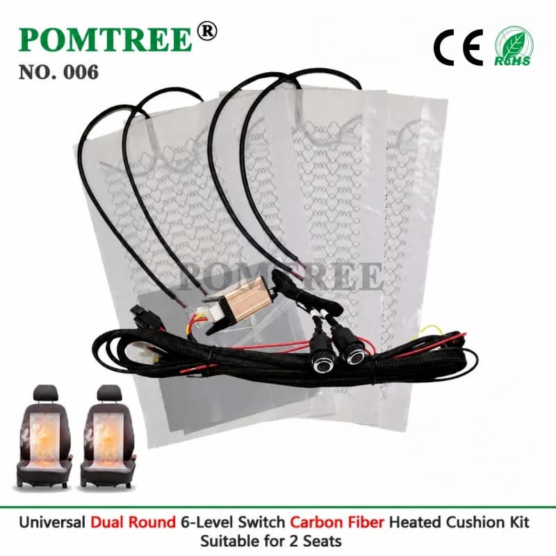 DC 12V Universal Car Seat Heater System Kit Fit 2 Seats,With 100W Carbon Fiber Heating Pads,6-Level Dual Control Rotary Switch