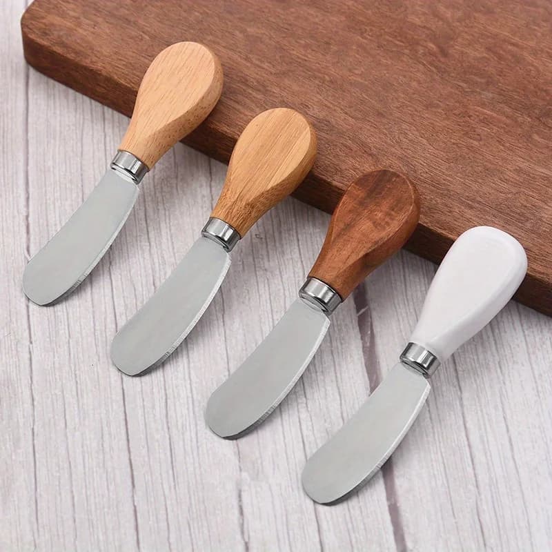 kitchen cooking wooden handle stainless steel butter knife outdoor picnic cheese knife jam spatula household cheese knife