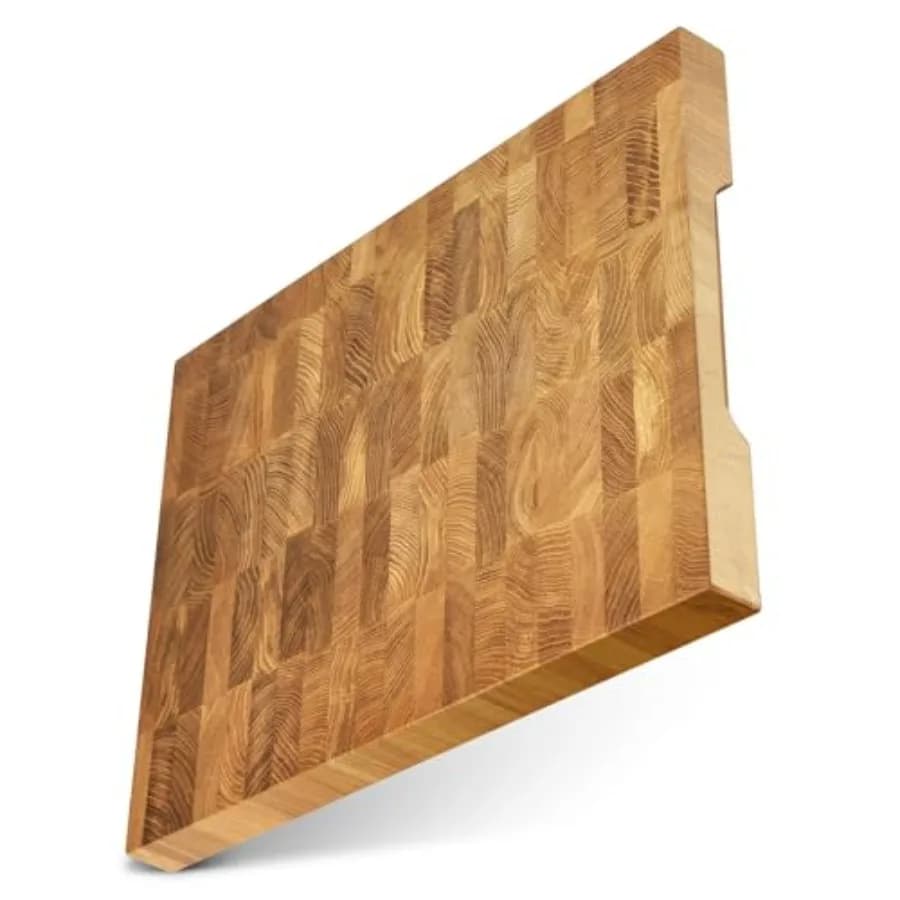 Tagliere in Legno di Quercia End Grain 16"x12", Blocco da Macellaio, Tagliere in Legno con Piedini Antiscivolo e Manici, per Salumi e Formaggi