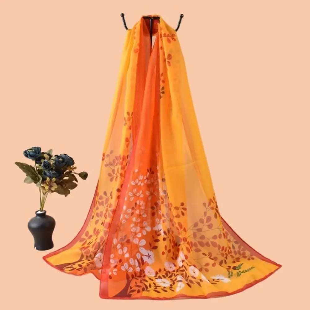 Elegant Chiffon Scarf with Floral Print, Long Solar Protection, Soft Slim Covers, Hijab Estivo