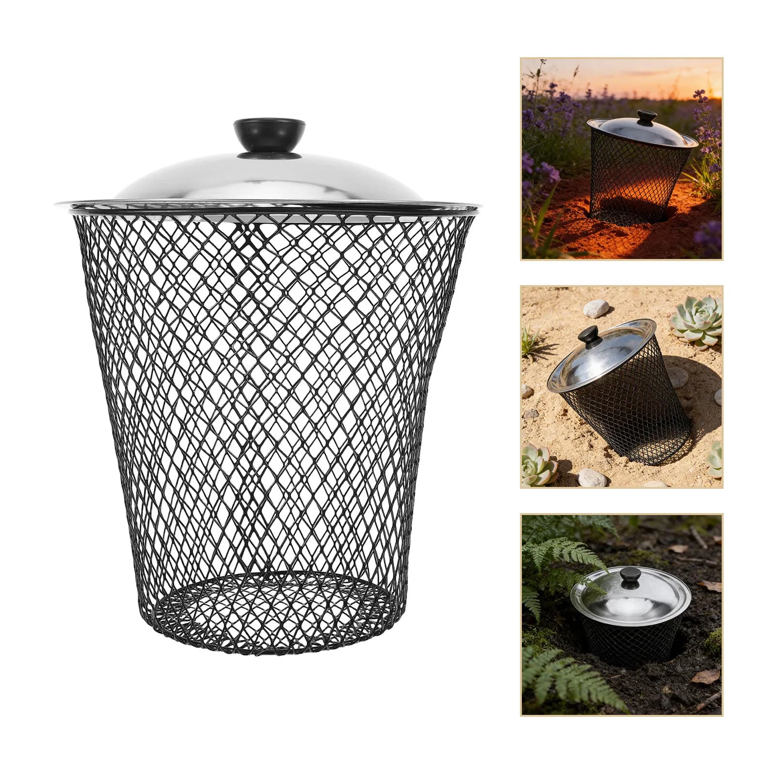 2 Contenitori per Compostaggio a Verme Interrato, Bidone in Metallo con Coperchio per Riciclo Rifiuti da Giardino e Miglioramento del Terreno