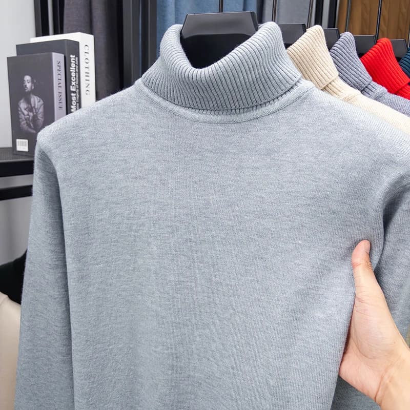 Maglione da uomo a collo alto in filato core-spun, caldo, anti-pilling, che non sbiadisce, tinta unita