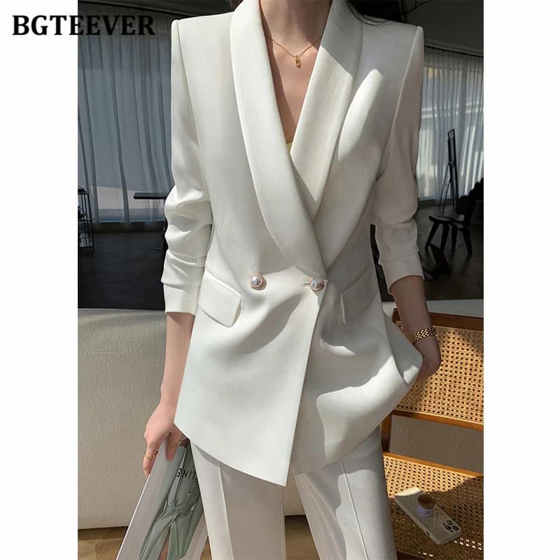 BGTEEVER primavera donna 2 pezzi Blazer Set manica lunga doppio petto giacche e pantaloni gamba larga eleganti donne pantalone abiti