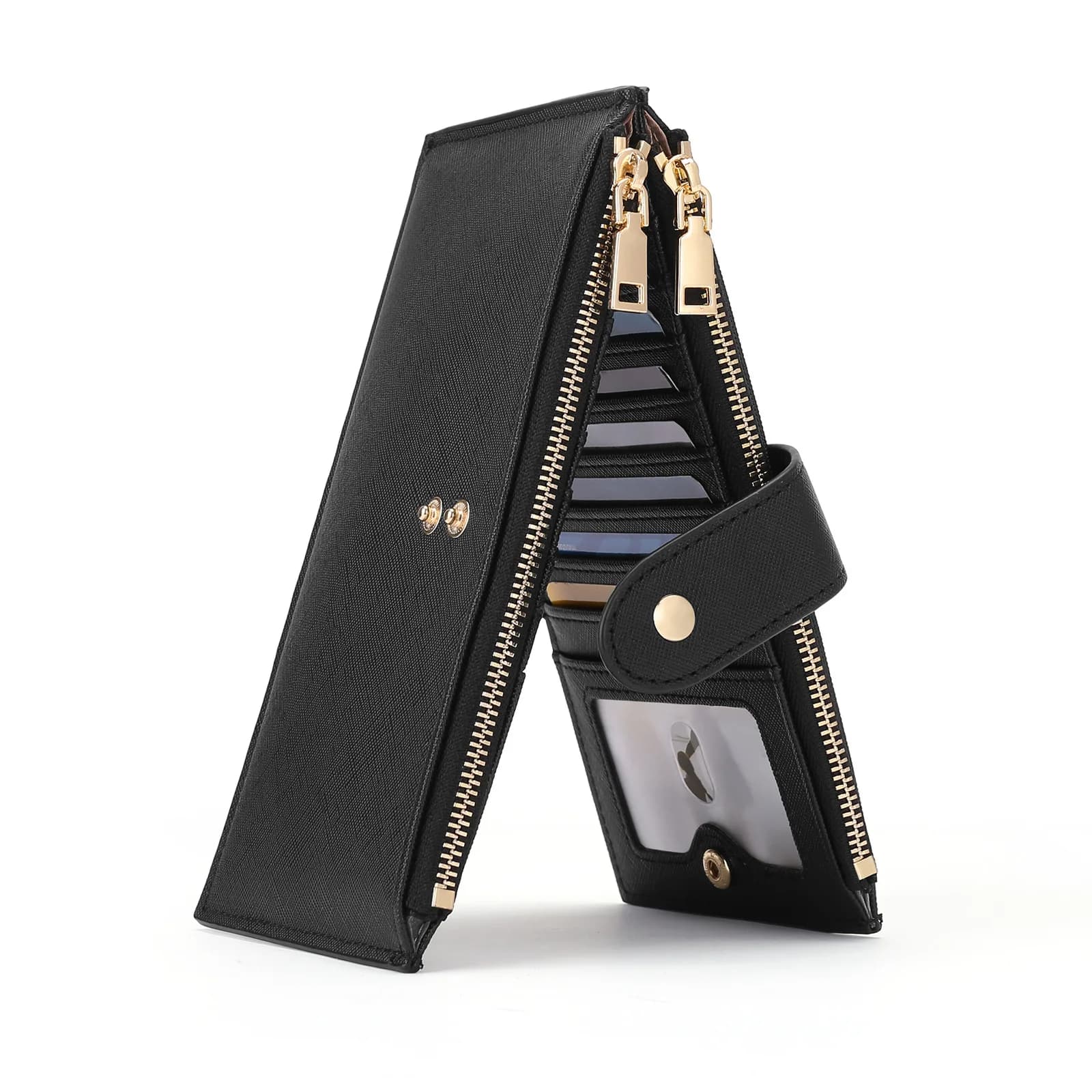 Portafoglio da donna con blocco RFID Bifold Porta carte multi Portafoglio con tasca con cerniera Porta carte multi organizer in pelle Porta carte di credito