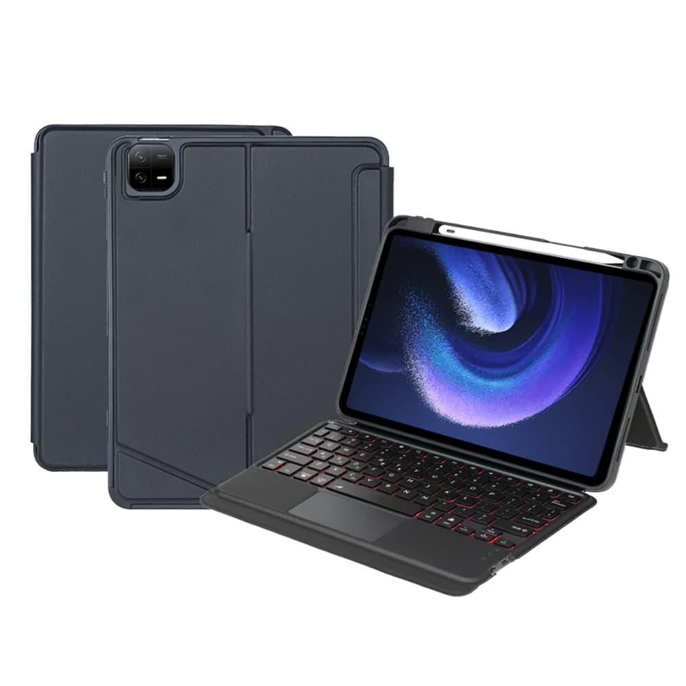 T0N7-AS per Xiaomi Pad 6 / Pad 6 Pro Custodia per tablet in pelle PU con portapenne + touchpad retroilluminato staccabile compatibile con Bluetooth