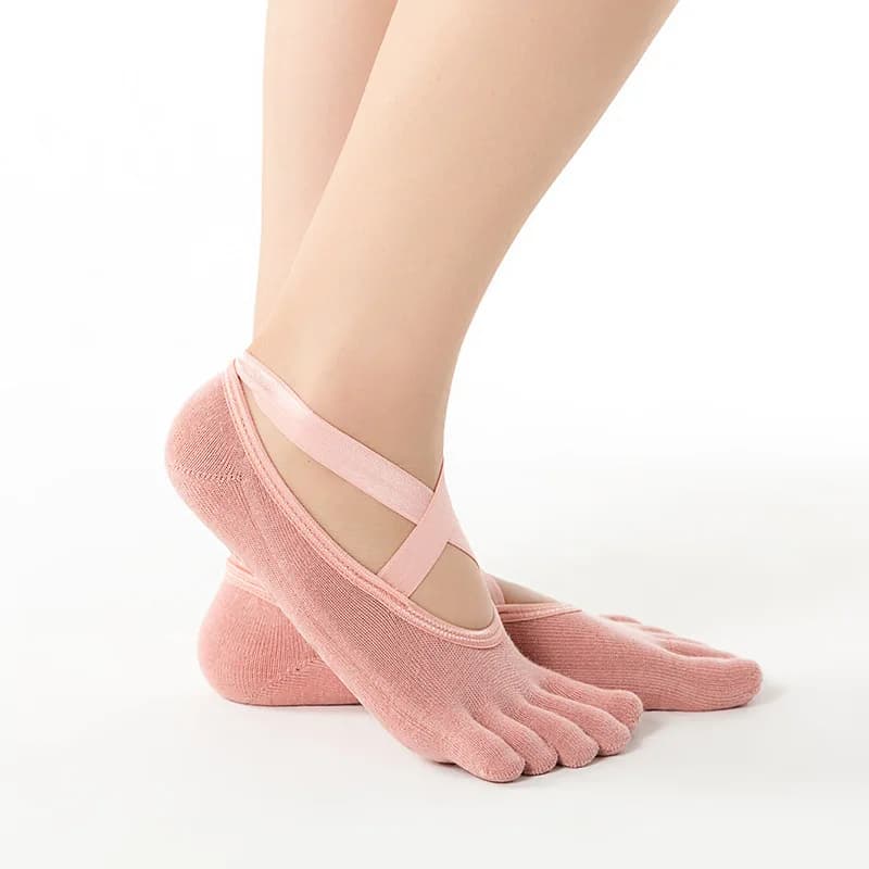 Calzini Yoga Donna a Mezza Gamba in Cotone con Silicone, Calze Sportive da Interno per Fitness, Pilates, Danza e Esercizi, con Fascia e Cinque Dita