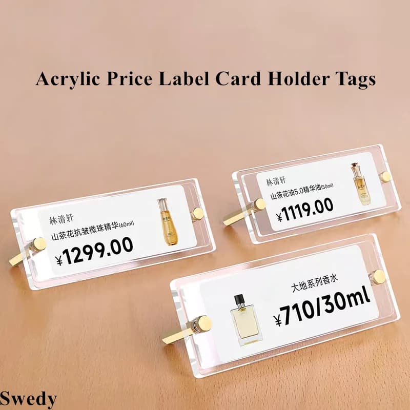 10 Pezzi 70x30mm Piccoli Porta-Etichette in Acrilico Mini Espositori per Cartellini Prezzi Alimentari Porta-Nome Porta-Prezzo