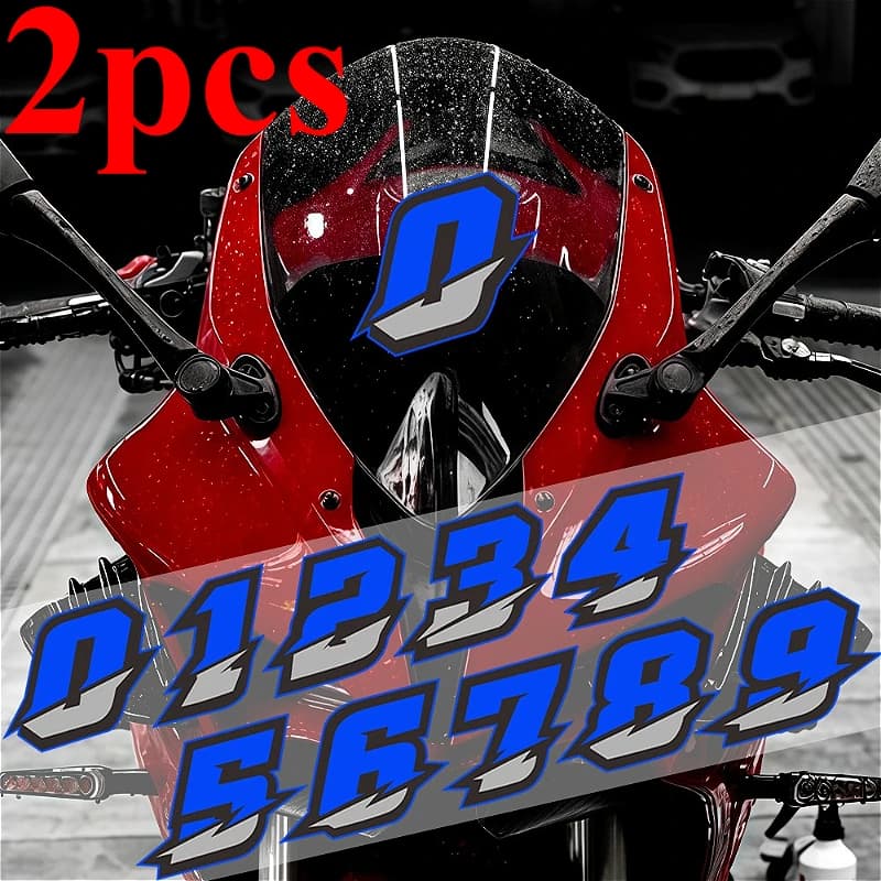 2 Pezzi/1 Set Adesivo Blu per Numero Moto da Corsa, Decalcomania in Vinile Impermeabile per Carena, Serbatoio, Casco, Bicicletta, Universale