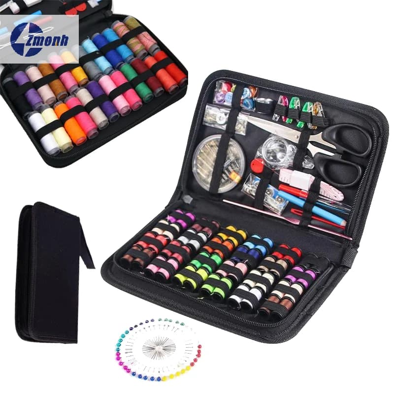 Nuovo! Kit da cucito da 86/172 pezzi con fili, aghi, forbici, metro a nastro, bottoni, borsa portaoggetti, scatola da cucito portatile, strumenti per viaggiare