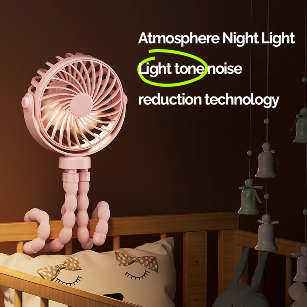 Portable Handheld Mini Fan 3 Speed Quiet USB Rechargeable Flexible Tripod Phone Holder Summer Cooling Baby Stroller Fan