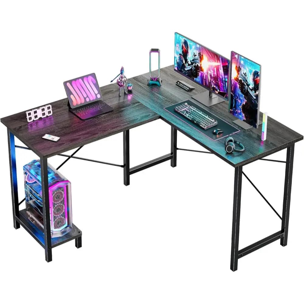 Scrivania a L, Tavolo da Ufficio Angolare per Gaming con Ripiano CPU per Casa, Studio, Scrittura, Postazione di Lavoro 50 Pollici, Grigio
