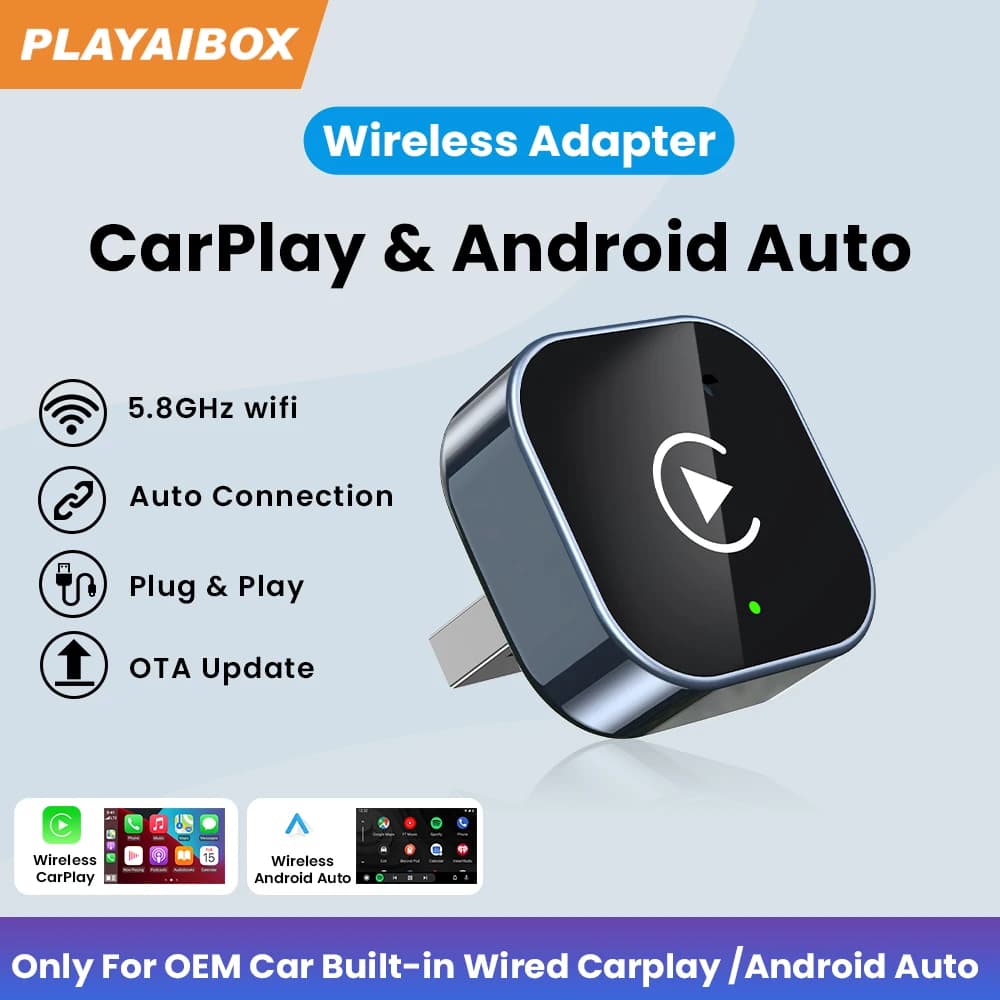 2in1 Wireless Wired CarPlay Adapter Android Auto Plug & Play Bluetooth 5Ghz WiFi Type-C/USB for Audi Benz MG