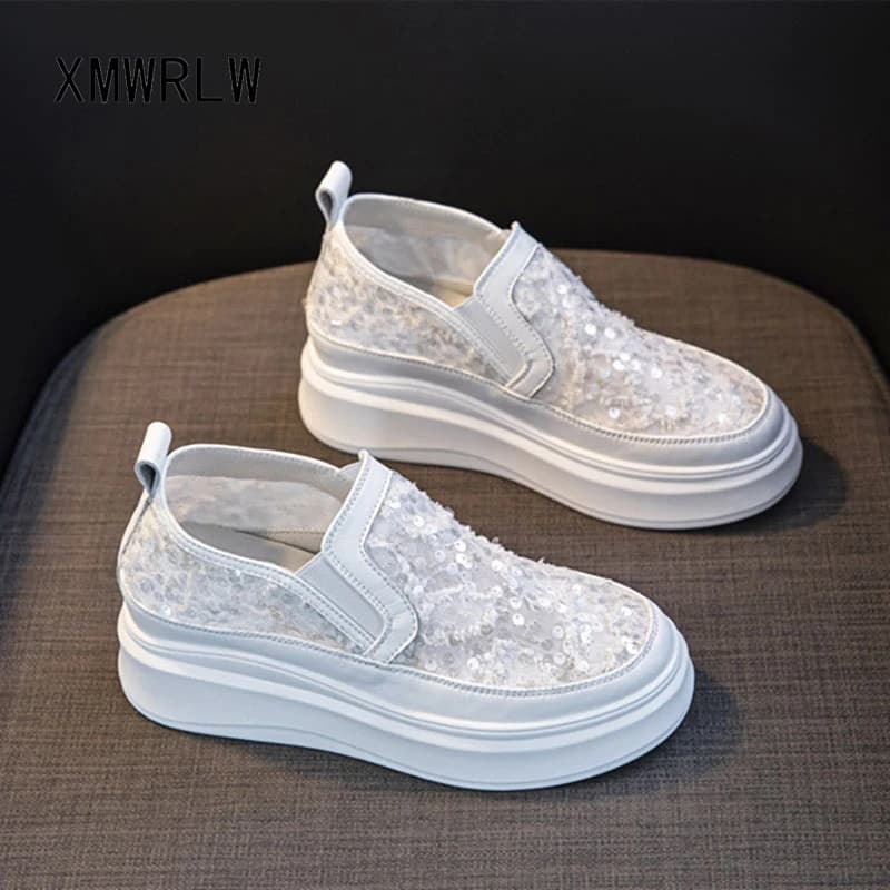 XMWRLW Maglia di moda Donna Primavera Estate Mocassino Tacchi alti Scarpe da donna Mocassini con plateau 2025 Estate femminile Slip on Mocassini Scarpe