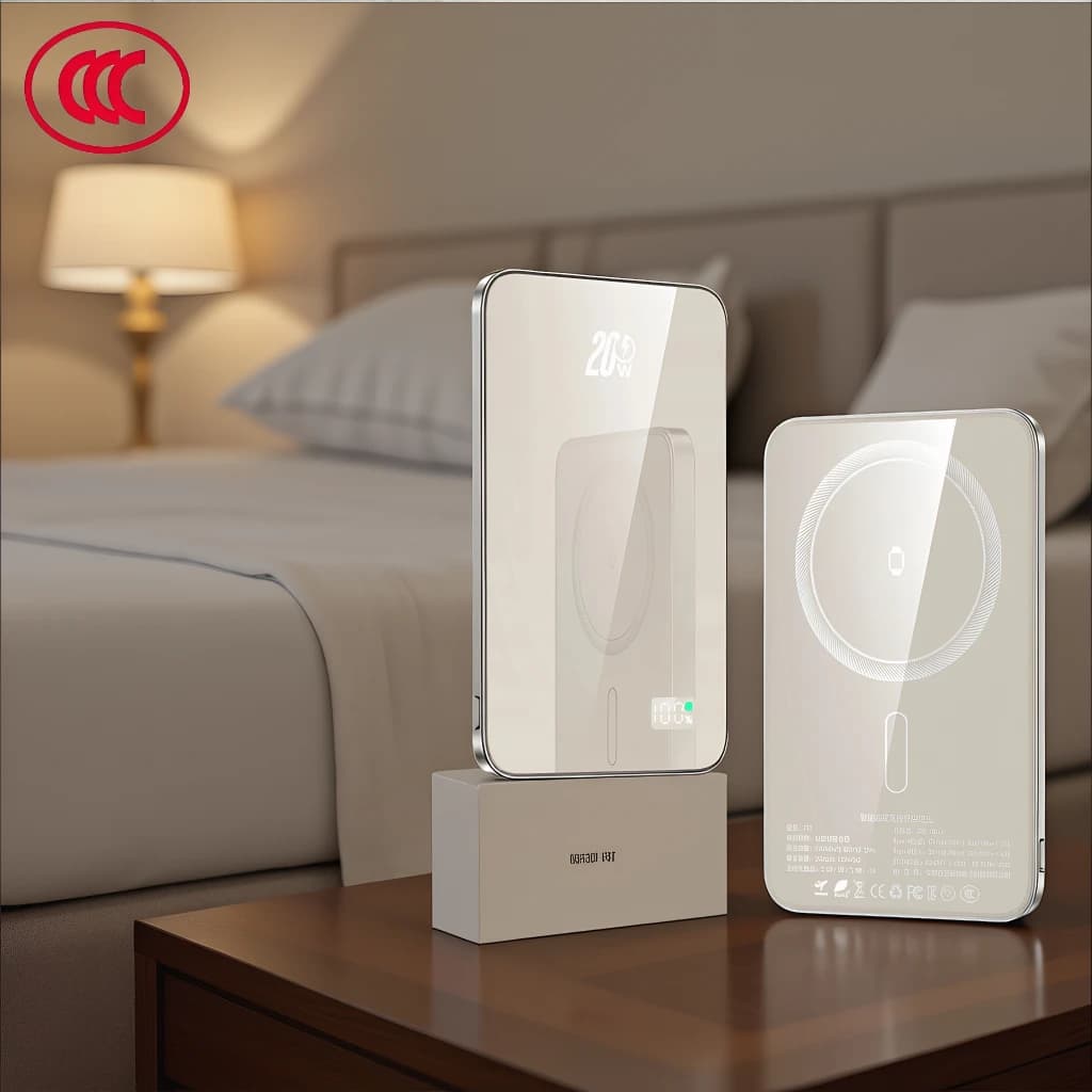 Power Bank Magnetico Wireless in Acrilico a Specchio per iPhone 15/16/17 Series, AirPods e iWatch, Certificato CCC, Ricarica Rapida