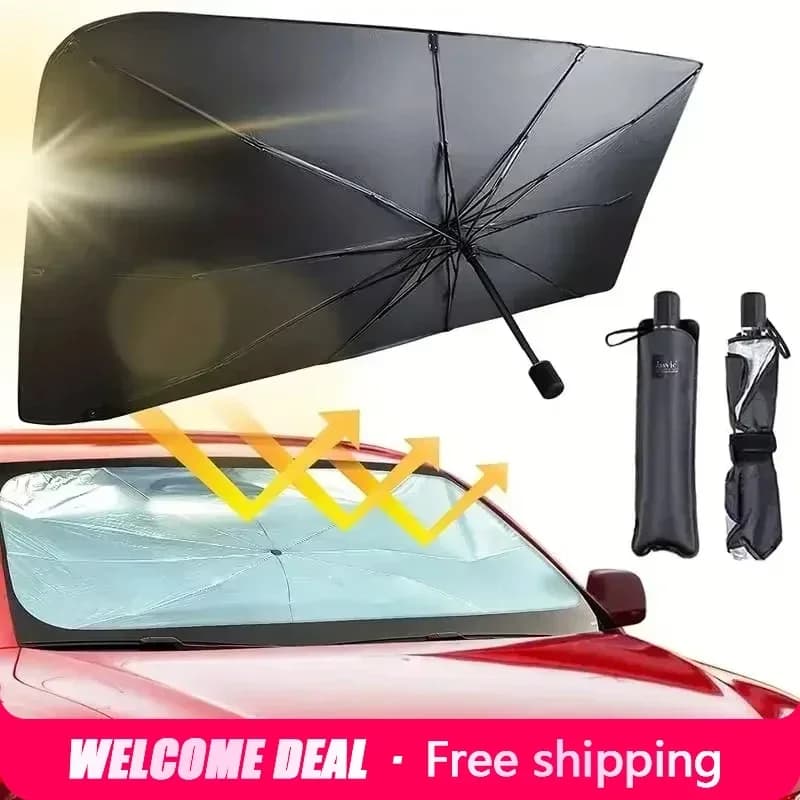 Parasole Portatile per Parabrezza Auto, Protezione UV, Isolamento Termico, Visiera Interna con Soluzione di Stoccaggio
