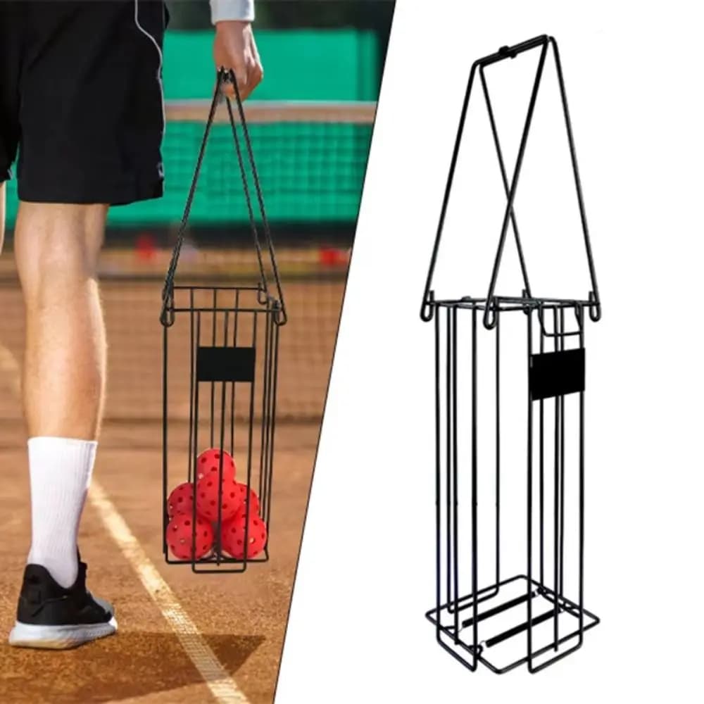 Black Pickleball Picker Upper Ergonomic Handle Press Collector Tennis Ball Picker Portable Large Capacity Tennis Ball Hopper