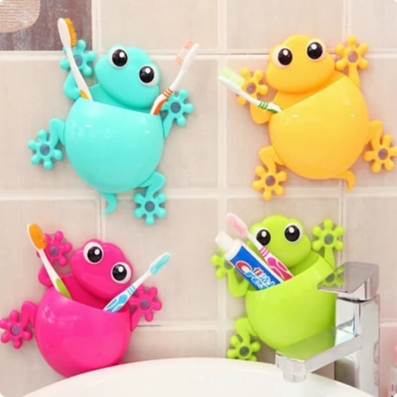 1PC animale rana portaspazzolino famiglia set parete bagno gancio aspirazione