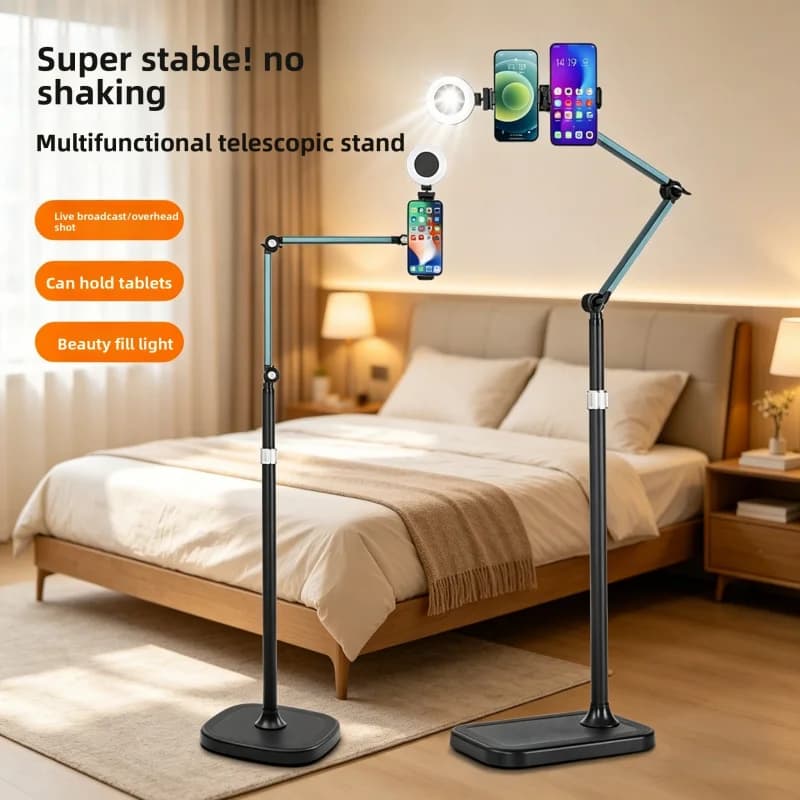 7M Extendable Phone Live Stand 360 Rotation Bed Floor Mount with Tripod for Selfie Vlogging Shooting & Tabletop Use