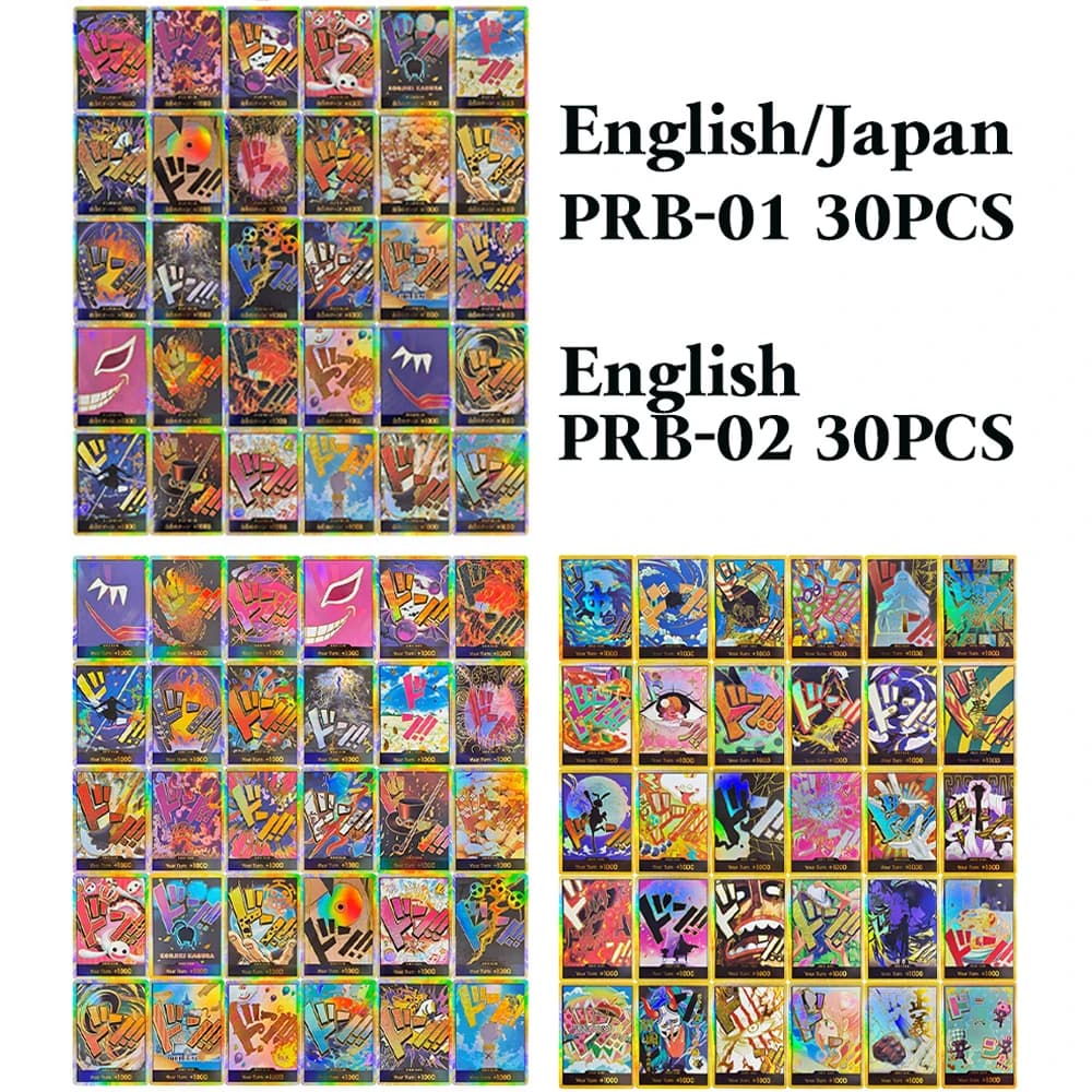 Set completo da 30 pezzi di carte collezionabili in lamina d'oro con texture, Proxy OPCG Anime, PRB-01 Giapponese/Inglese, PRB-02 EN, per giocare e collezionare, ideali come regali.