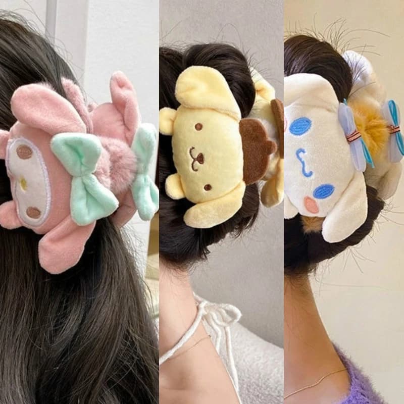 Periferiche anime Simpatico cartone animato Kuromi Cinnamoroll Fermaglio per capelli Peluche Artiglio per capelli Clip Tornante Testa posteriore Capelli Cartoon merce Regalo
