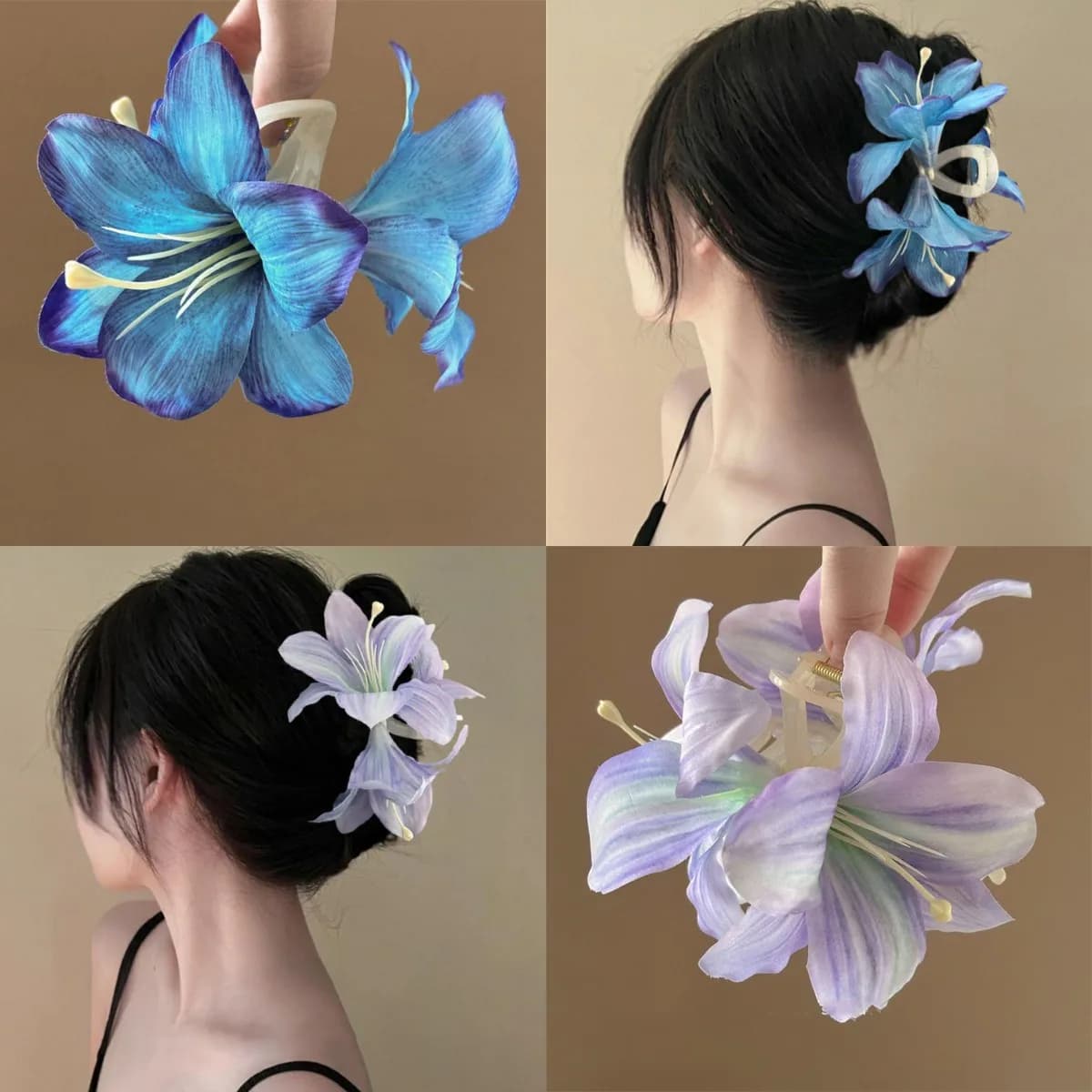 Fermagli per capelli con fiore di giglio emulativo super fata per donne Mori Girls Style Acrilico Shark Clip Travel Party Nuovi accessori