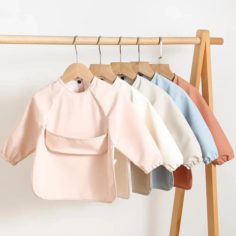 1pcs Solid Color Painting Smock Baby's Soft Waterproof Long Sleeve Art Smock Feeding Bib Apron for Kids Accessories