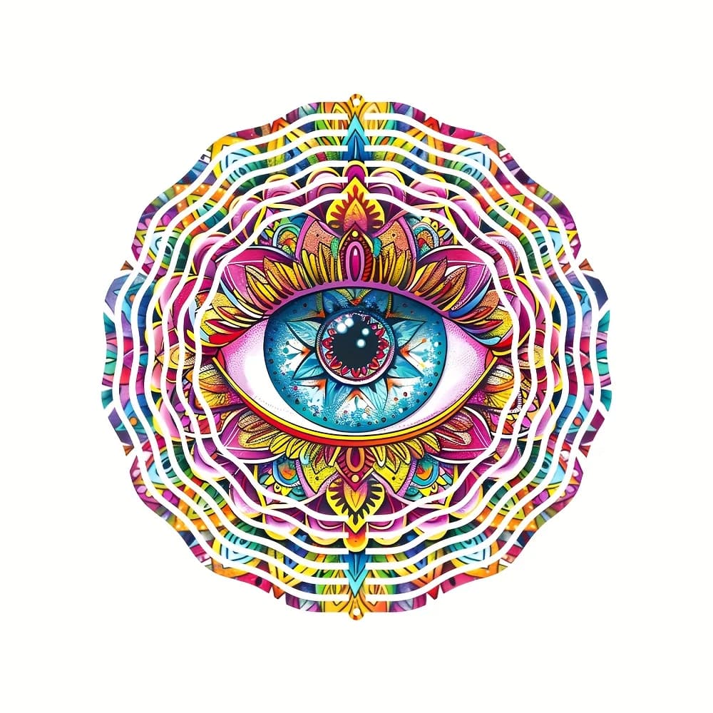 Wind Chime with Rotating Mandala Design & Evil Eye Garden, Patio, Porch - Suitable for Christmas, Halloween, Thanksgiving