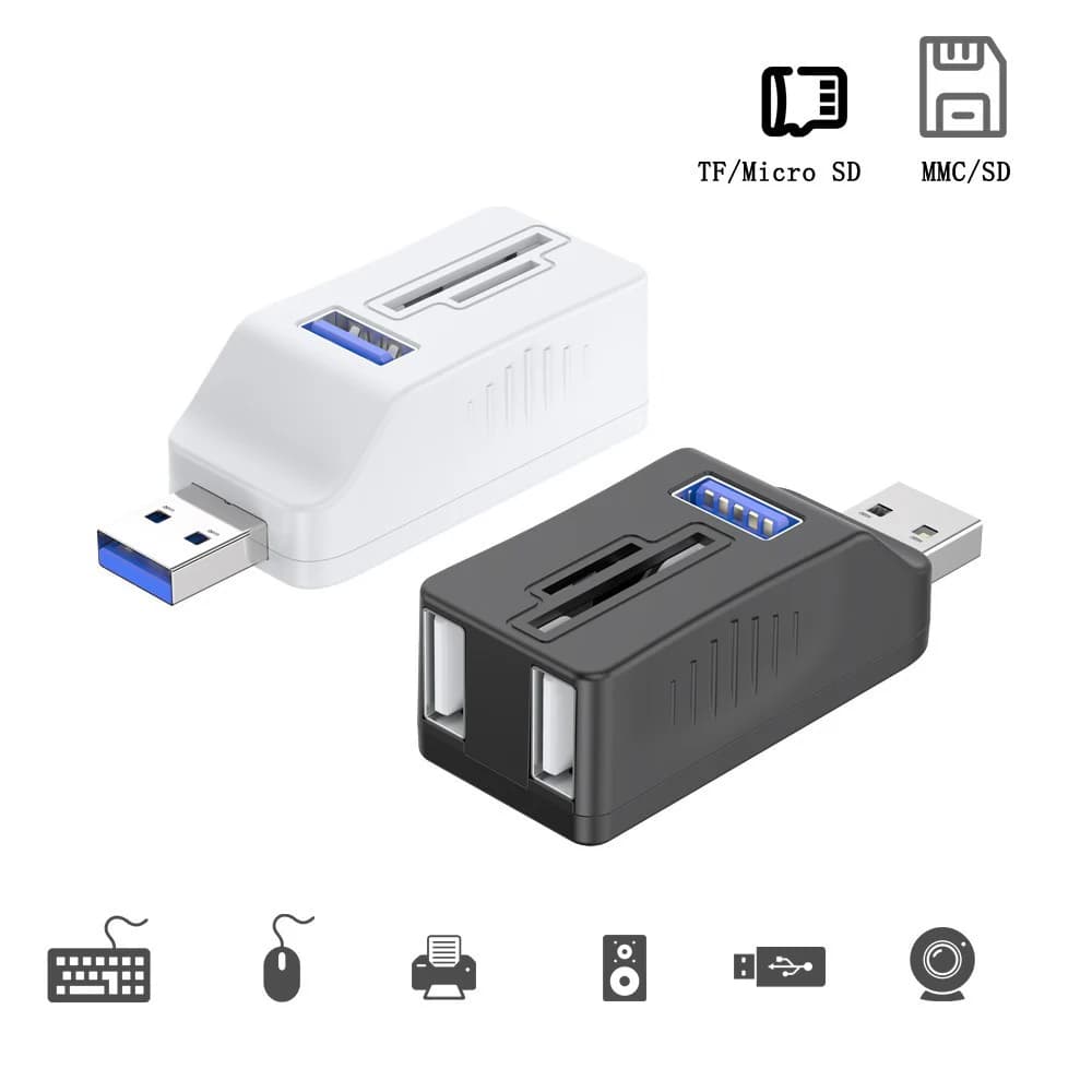 Hub USB 3.0 a 5 Porte con Lettore di Schede TF Micro SD MMC, Cavo USB Splitter, Adattatore di Memoria, Convertitore USB per Tastiera, Mouse, Fotocamera, Disco