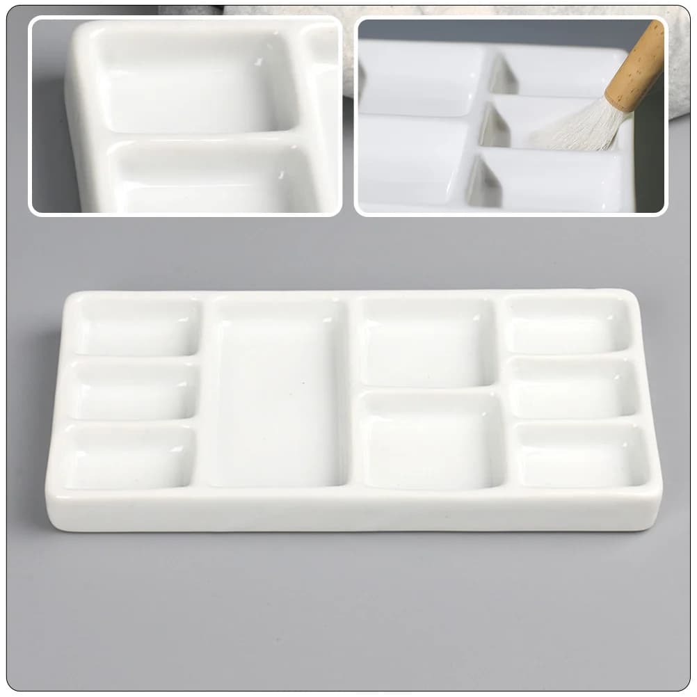 Pallet di vernice rettangolare in ceramica Vassoio per pigmenti durevole bianco per pittura ad acquerello a olio Forniture per artisti Piastra di miscelazione dei colori