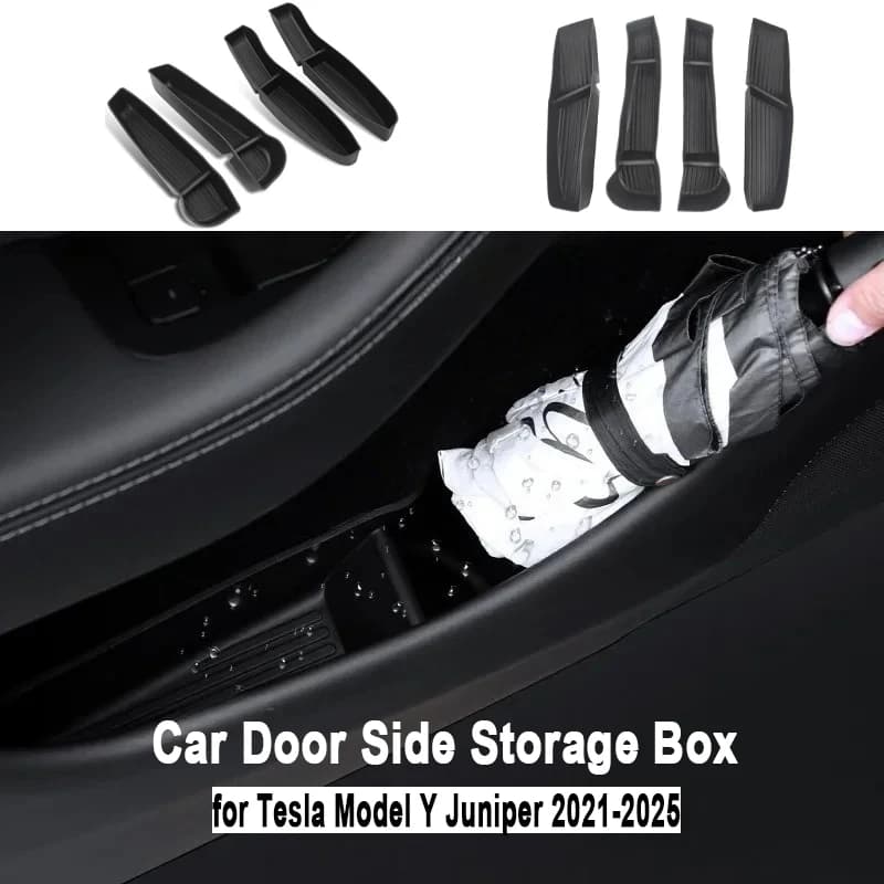 Scatola portaoggetti laterale per porta auto per Tesla Model Y Juniper 2021-2025 Maniglia per porta anteriore posteriore Bracciolo Vassoio Organizzatore Accessori auto