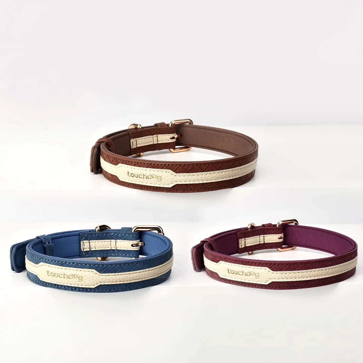 Collare per cani in pelle trapuntata di lusso, morbido e imbottito, regolabile, con fibbia in metallo, design a blocchi di colore, collare classico per cani