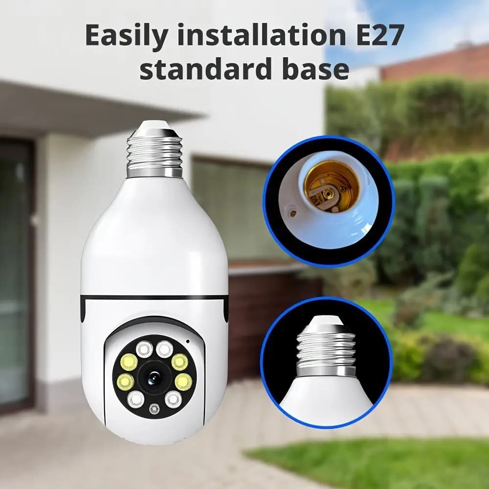 Telecamera di Sicurezza a 360 Gradi con Lampadina, Visione Notturna a Colori, Tracciamento Automatico delle Persone, Telecamera di Sorveglianza con Attacco E27