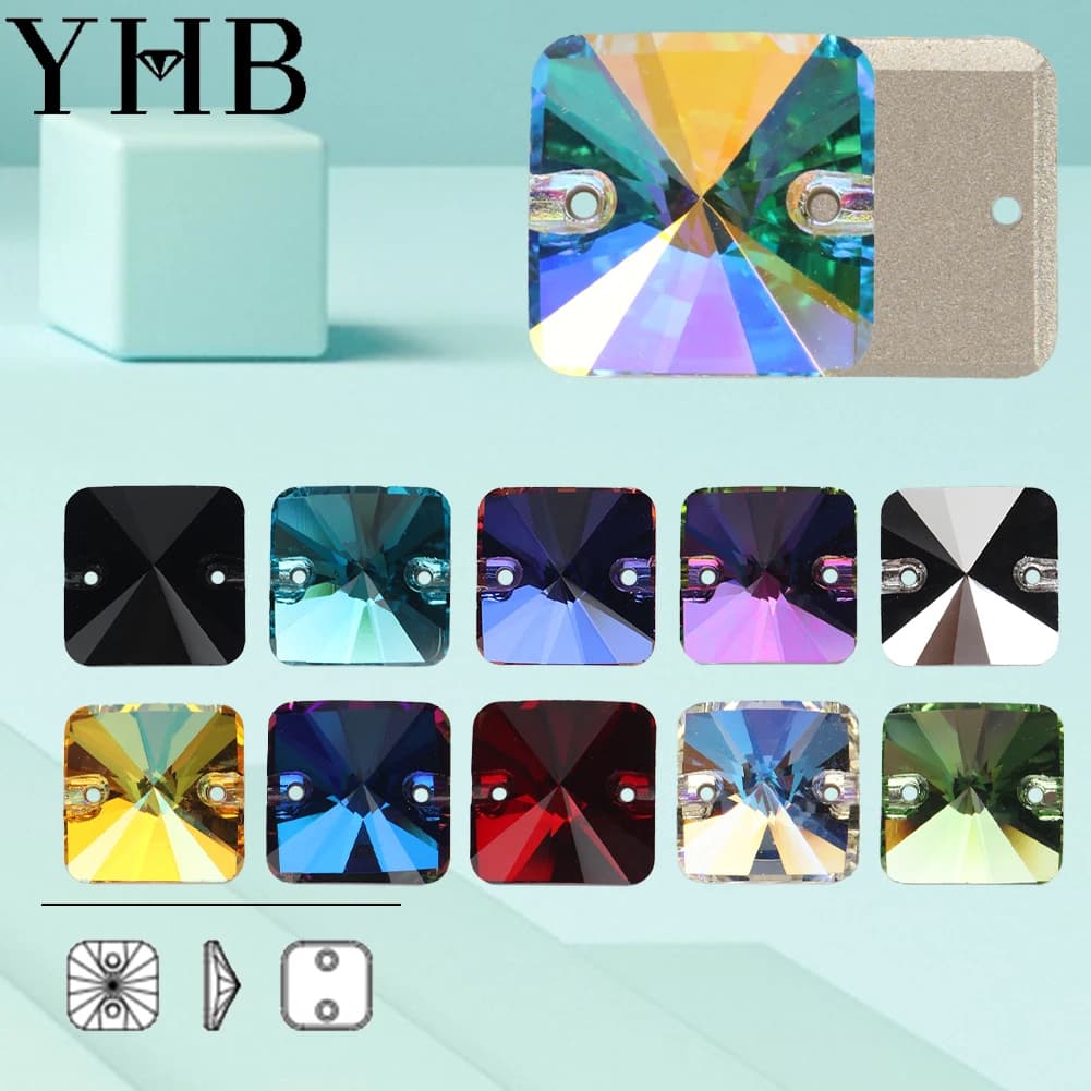 YHB Rivoli Square Top Quality Glass Crystal AB Moonlight Sewing Stones Flatback Sew on Rhinestones For Garment Clothes Bags6201