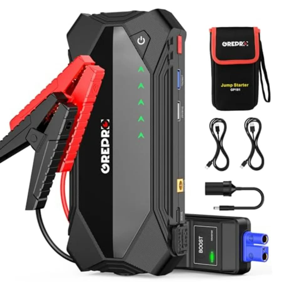 Avviatore di Emergenza per Auto 12V per Motori a Benzina 10L e Diesel 8.0L, 3000A con Cavi di Avviamento e Luce LED, Portatile