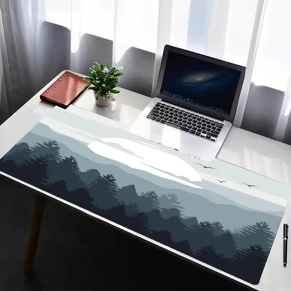 Tappetino per Mouse Minimalista con Paesaggio Montano Nebbioso, Tappetino da Scrivania Estetico Stile Acquerello, Tappetino Antiscivolo Liscio per Gaming e Ufficio