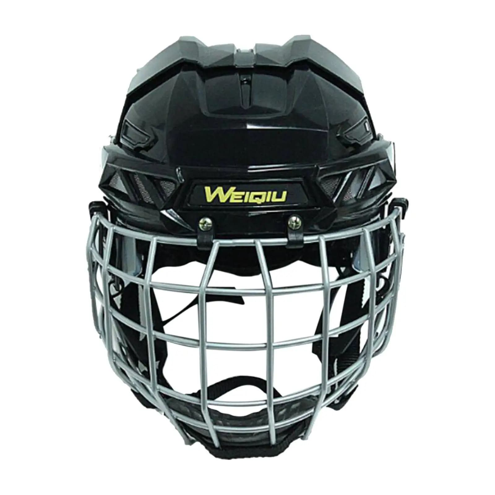 Casco da hockey nero con casco da pattini da ghiaccio Chinstrap per competizioni di allenamento