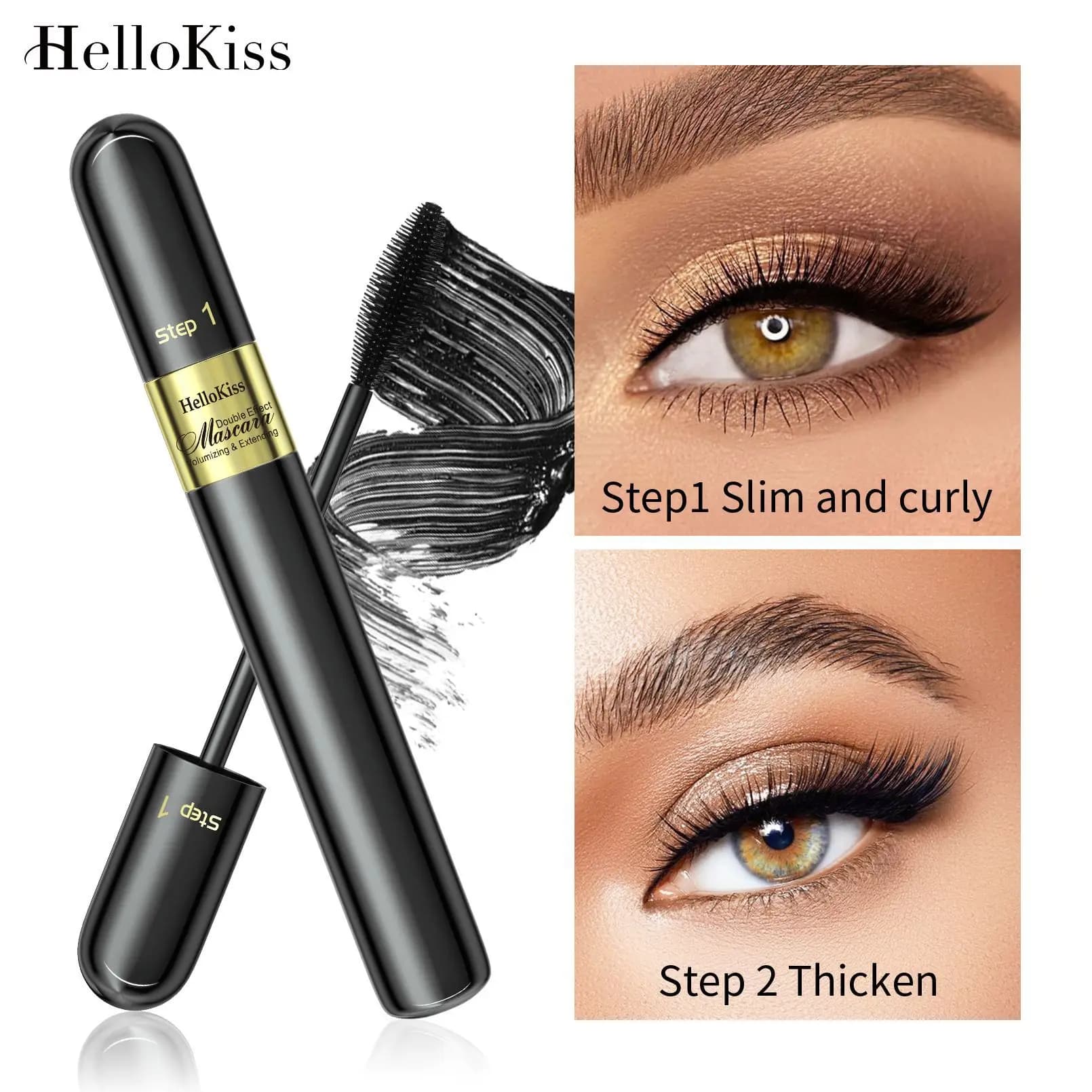 Mascara 4D a Doppio Effetto 2 in 1 per Allungamento, Curvatura e Volumizzazione, Impermeabile e Senza Sbavature per Ciglia Morbide e Lucenti