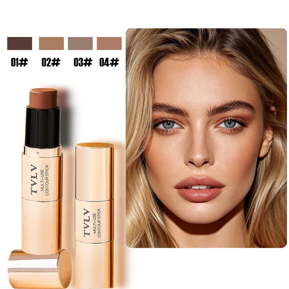 All in One Contour Stick with Brush, Easy to Blend Face Makeup Stick for Beginners, Natural Shading Highlighter