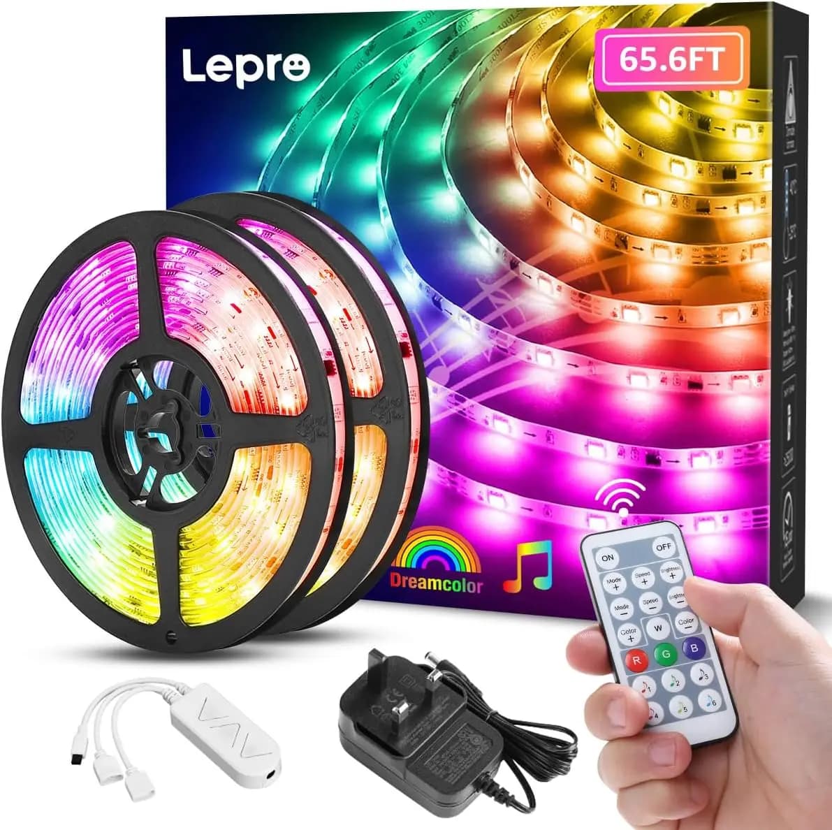 Striscia LED da 20m con Sincronizzazione Musicale e Telecomando, RGB Dreamcolor per Camera da Letto, Casa, Sala Giochi, Decorazioni per Feste