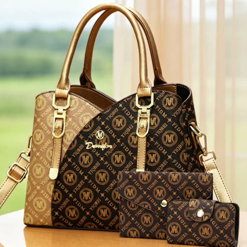 Vintage Printed Handbags for Women, Large-Capacity Casual Shoulder Bags for Ladies, 3-Piece Women's Bag Set