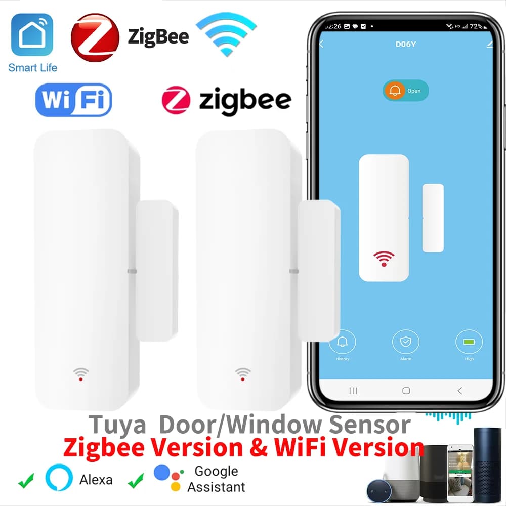 Tuya WiFi Zigbee Sensore per porte e finestre Smart Home Rilevatori di porte aperte/chiuse Sensore per finestre SmartLife Funziona con Google Home Alexa