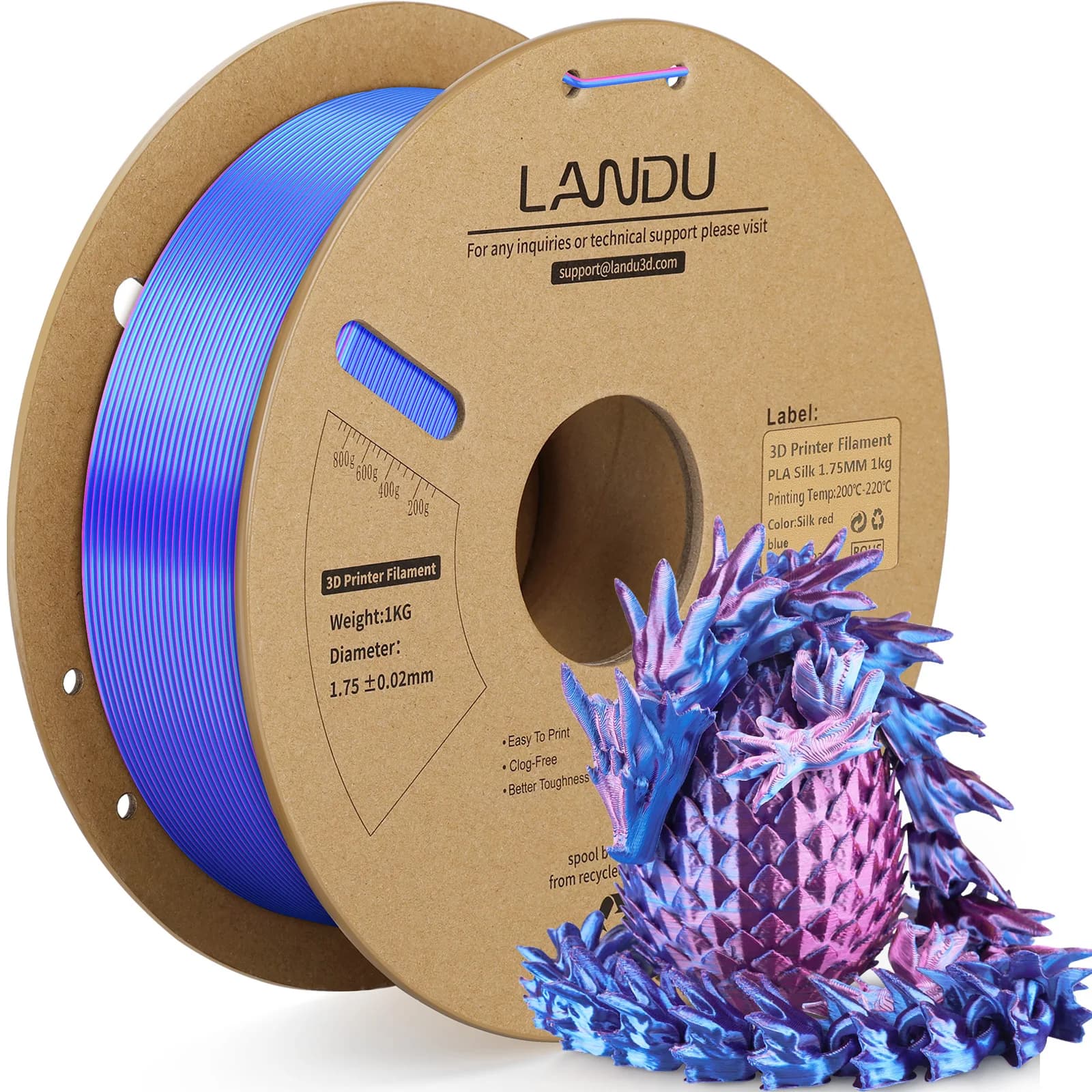 LANDU Silk PLA Plus Dual Colors Neatly Wound Filament 1KG 1.75mm Pla Red Blue Yellow Green for 3D Printer Plastic Materia