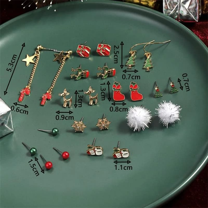 24 pezzi set di orecchini di Natale per le donne piccolo zircone lucido albero di Natale Babbo Natale fiocco di neve orecchino accessori gioielli per feste regalo