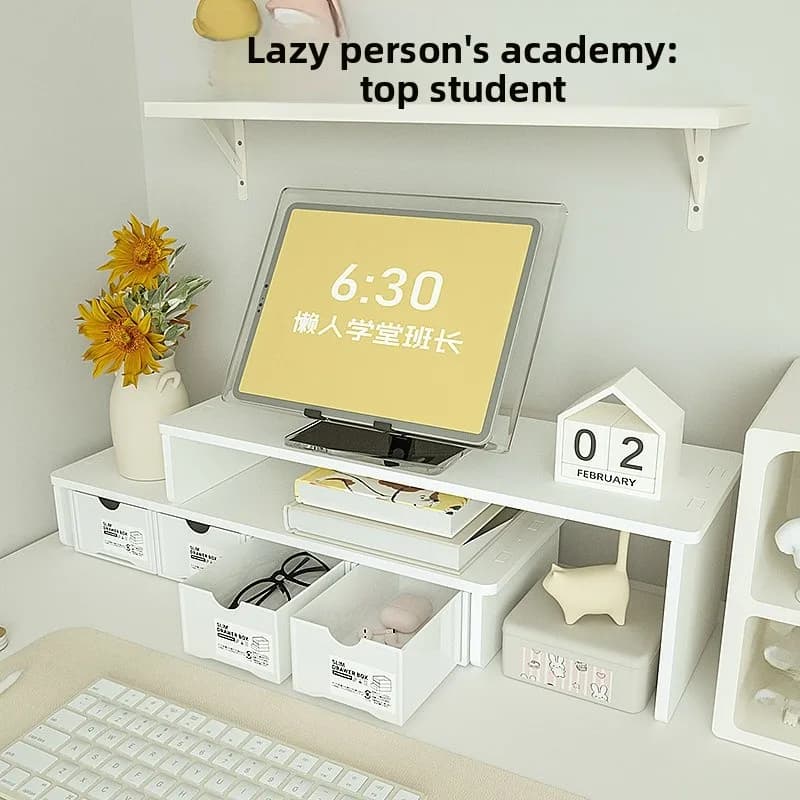 Supporto per Monitor da Scrivania, Organizzatore per Ufficio, Scatola Portaoggetti, Supporto per Laptop con Altezza Regolabile