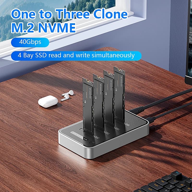 Docking station SSD a doppio protocollo Quad Disk M.2 Custodia HDD NVME/SATA Lettore USB-C3.2 Configurazione 10 Gbps Alimentatore 12 V/3 A