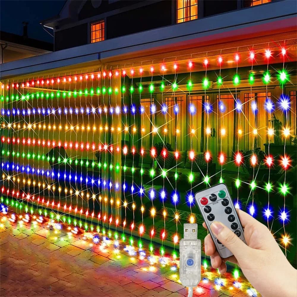 Ghirlanda di luci LED a tenda per finestra, luci a stringa USB, luci fatate con telecomando, decorazioni natalizie e per matrimoni, per la casa e la stanza.